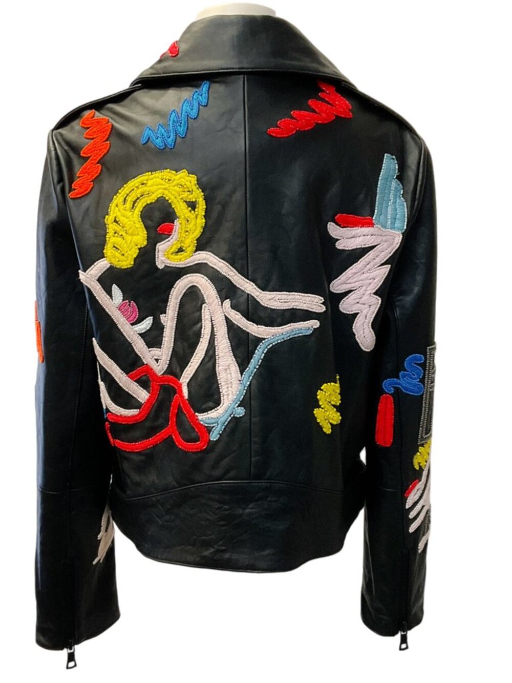 Alice + Olivia x Tom Wasselmann Black Leather Natural Beauty Moto Jacket - Picture 3 of 4